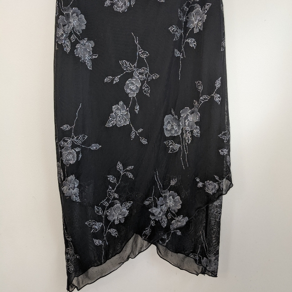 Vintage 2000s Black Floral Fairycore Grunge Draped Neck Slip On Dress - Picture 4 of 11